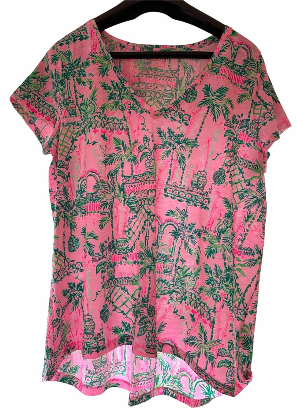Lilly Pulitzer | Pink V-Neck Tropical Shirt